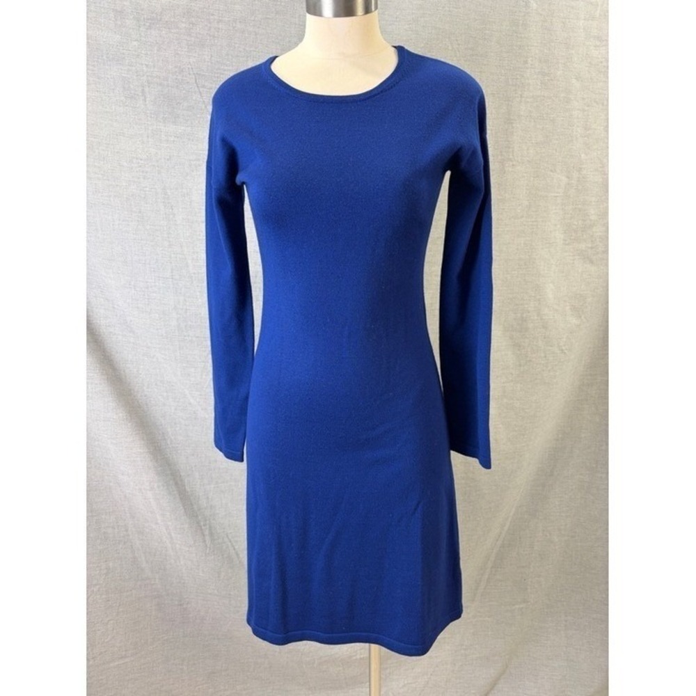 Garnet Hill Cobalt Blue 100% Merino Wool Sweater Dress XS Fall Autumn Fashion